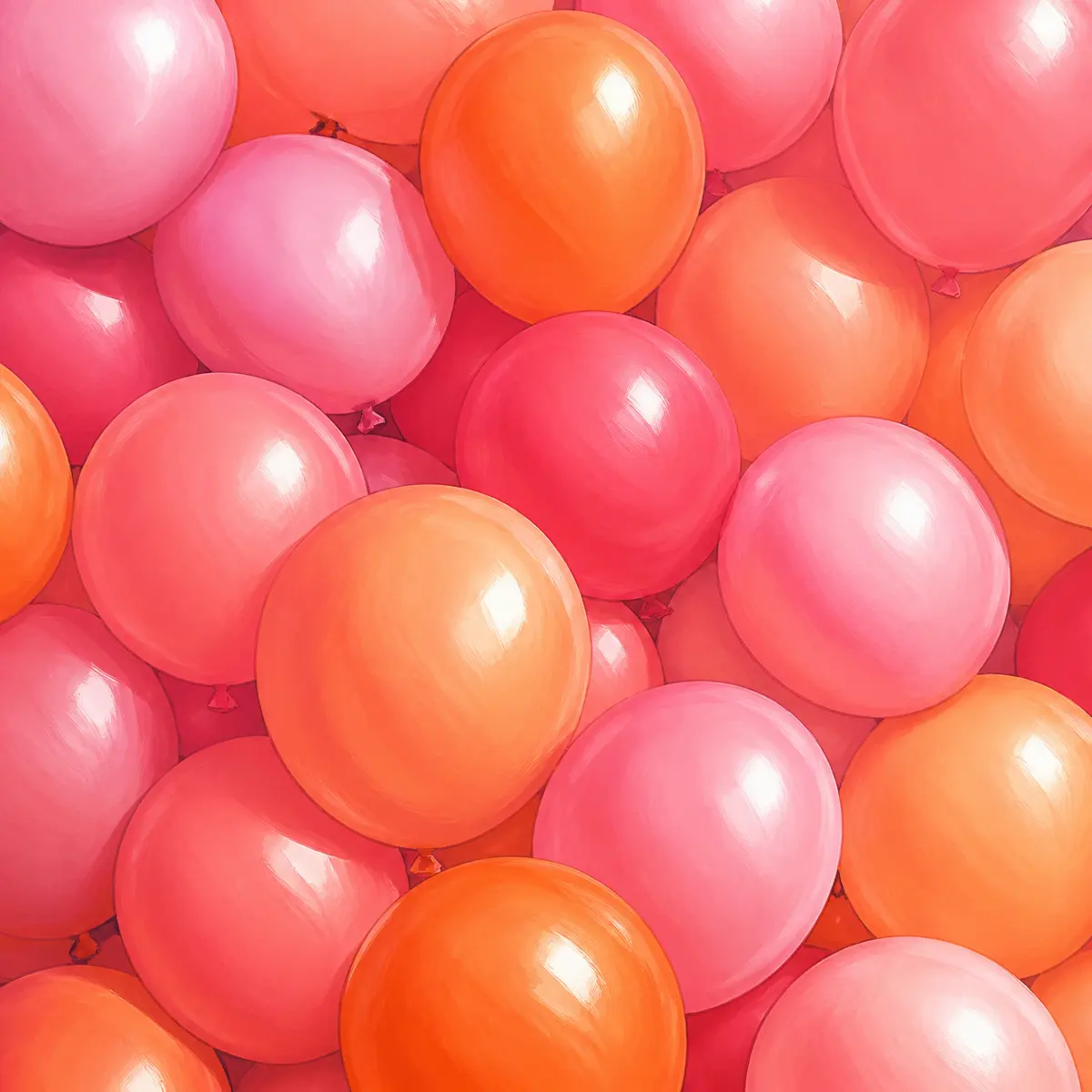 Illustration of a cluster of pink and orange balloons used as a party backdrop