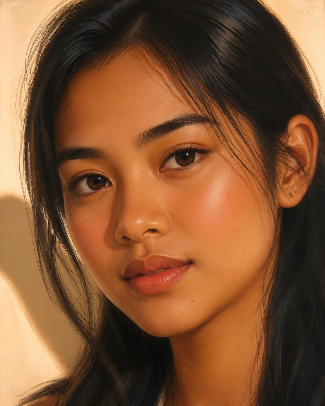 Illustrated close beauty portrait with clean makeup and soft shadow